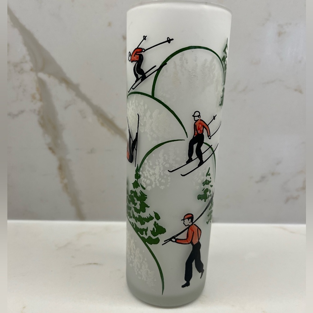 Vintage Federal Glass Frosted MCM Tom Collins Skier Glass Rare Snow Barware